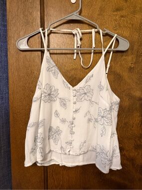 Lush White Floral Button-Front Spaghetti Strap Camisole